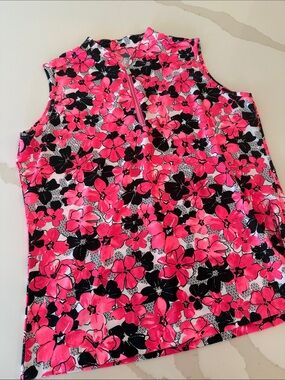 Tail Pink & Black Floral Mock Neck Tank